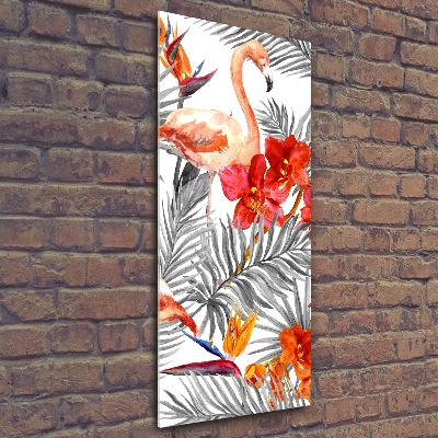 Tableau verre acrylique Flamants et fleurs