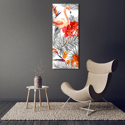 Tableau verre acrylique Flamants et fleurs