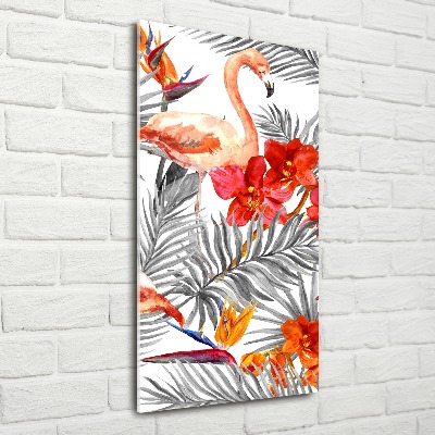 Tableau verre acrylique Flamants et fleurs