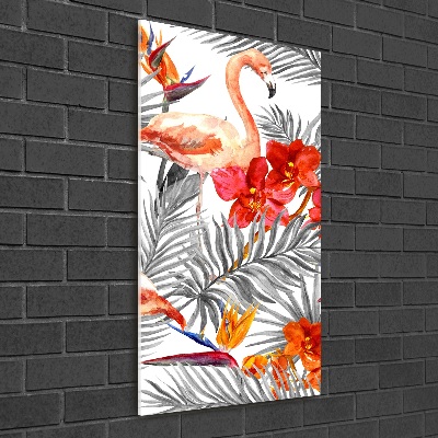 Tableau verre acrylique Flamants et fleurs