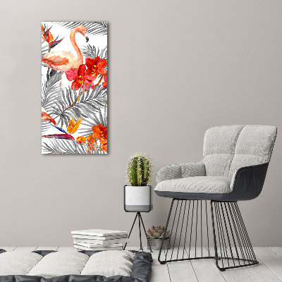 Tableau verre acrylique Flamants et fleurs