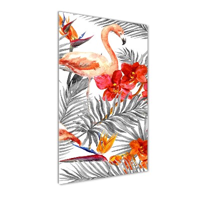 Tableau verre acrylique Flamants et fleurs