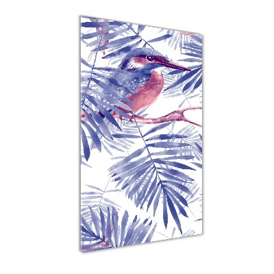 Tableau verre acrylique Feuilles de palmier et oiseau