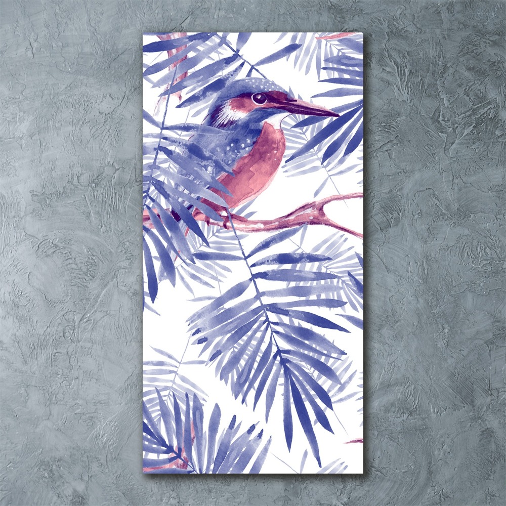 Tableau verre acrylique Feuilles de palmier et oiseau