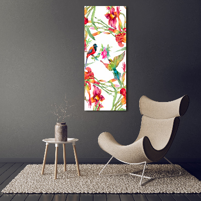 Tableau sur verre acrylique Oiseaux et fleurs