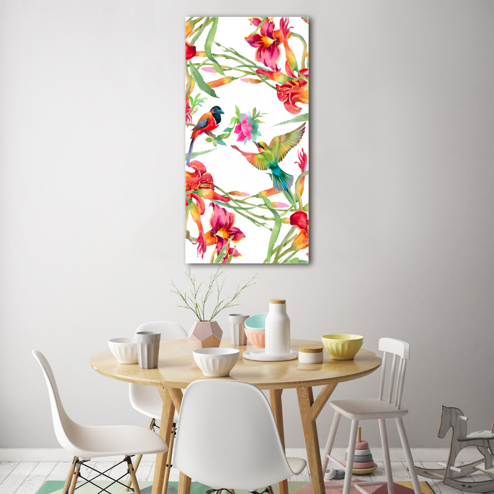 Tableau sur verre acrylique Oiseaux et fleurs