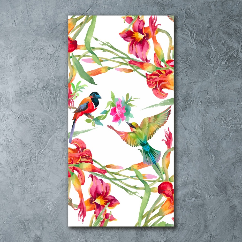 Tableau sur verre acrylique Oiseaux et fleurs