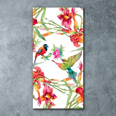 Tableau sur verre acrylique Oiseaux et fleurs