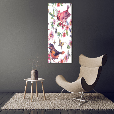 Tableau acrylique Oiseaux papillons fleurs