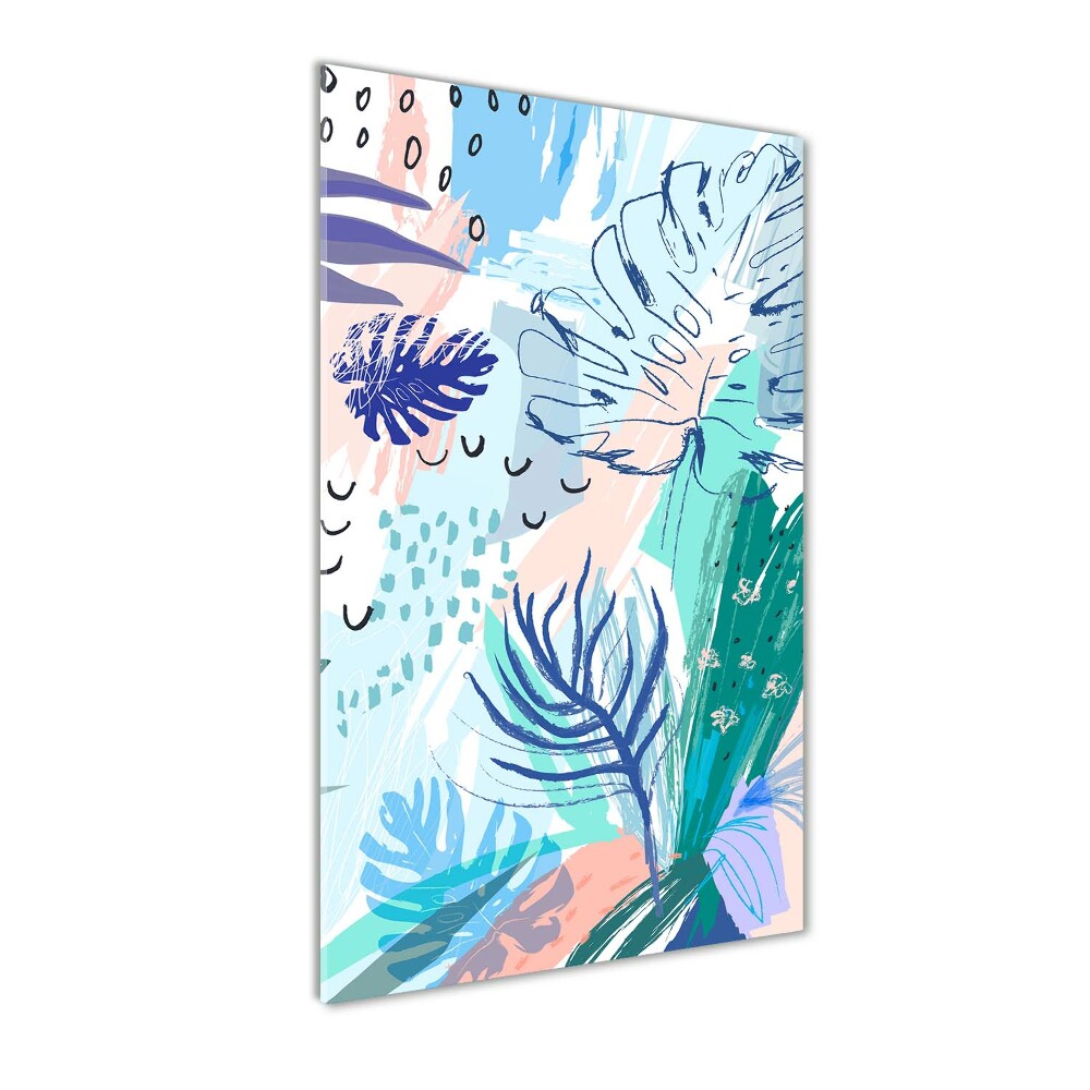 Tableau sur verre acrylique Feuilles tropicales colorées