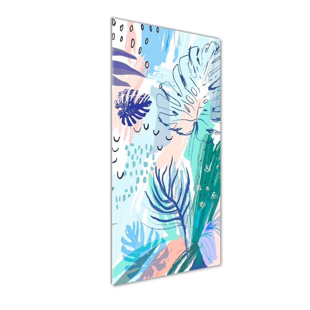 Tableau sur verre acrylique Feuilles tropicales colorées