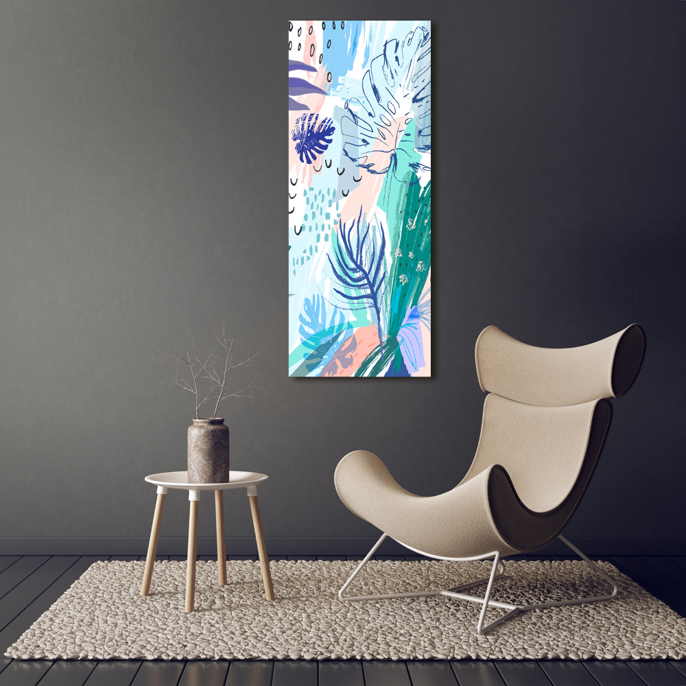 Tableau sur verre acrylique Feuilles tropicales colorées