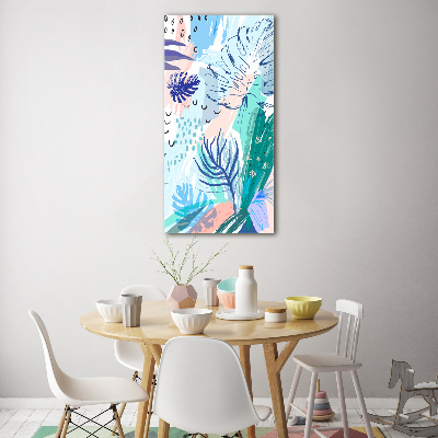 Tableau sur verre acrylique Feuilles tropicales colorées