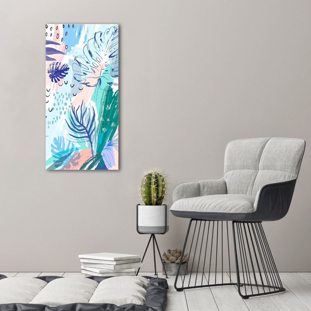 Tableau sur verre acrylique Feuilles tropicales colorées