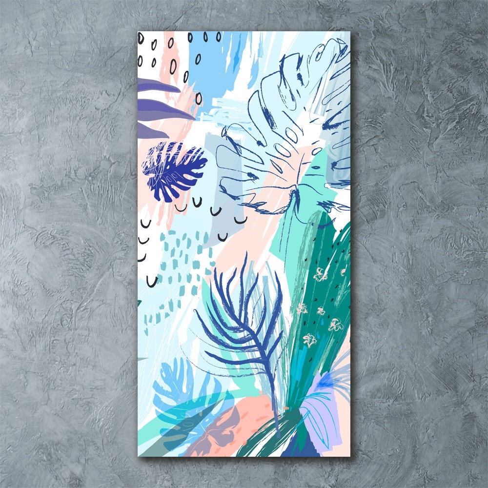 Tableau sur verre acrylique Feuilles tropicales colorées