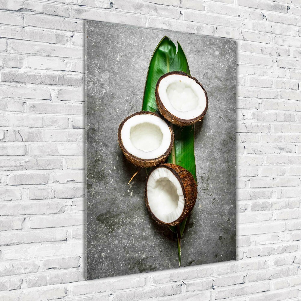 Tableau sur verre acrylique Noix de coco sur une feuille