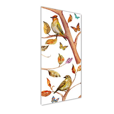 Tableau sur verre acrylique Oiseaux papillons feuilles