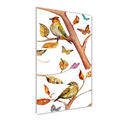 Tableau sur verre acrylique Oiseaux papillons feuilles