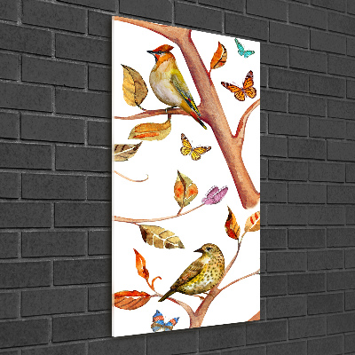 Tableau sur verre acrylique Oiseaux papillons feuilles