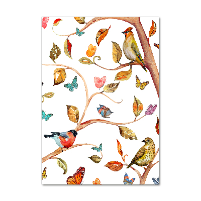 Tableau sur verre acrylique Oiseaux papillons feuilles