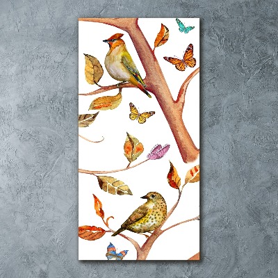 Tableau sur verre acrylique Oiseaux papillons feuilles