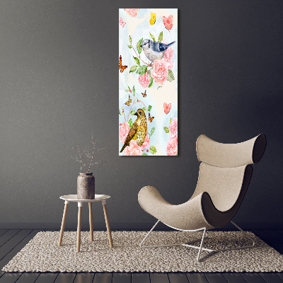 Tableau sur verre acrylique Oiseaux papillons roses