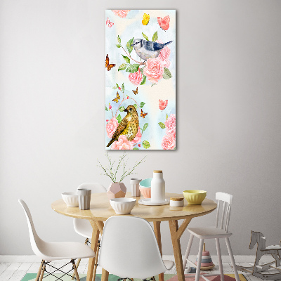 Tableau sur verre acrylique Oiseaux papillons roses