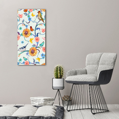 Acrylique tableau Oiseaux papillons fleurs