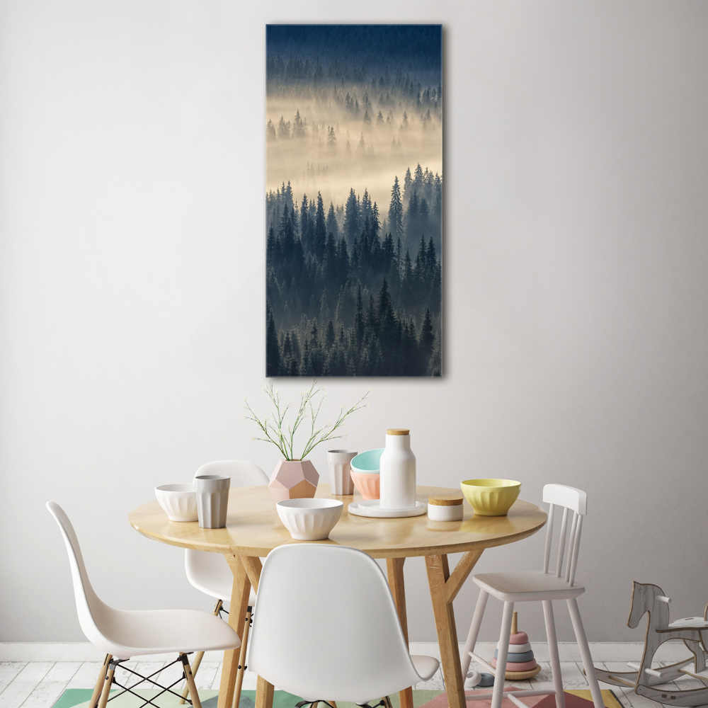 Tableau sur verre acrylique Brume sur la forêt