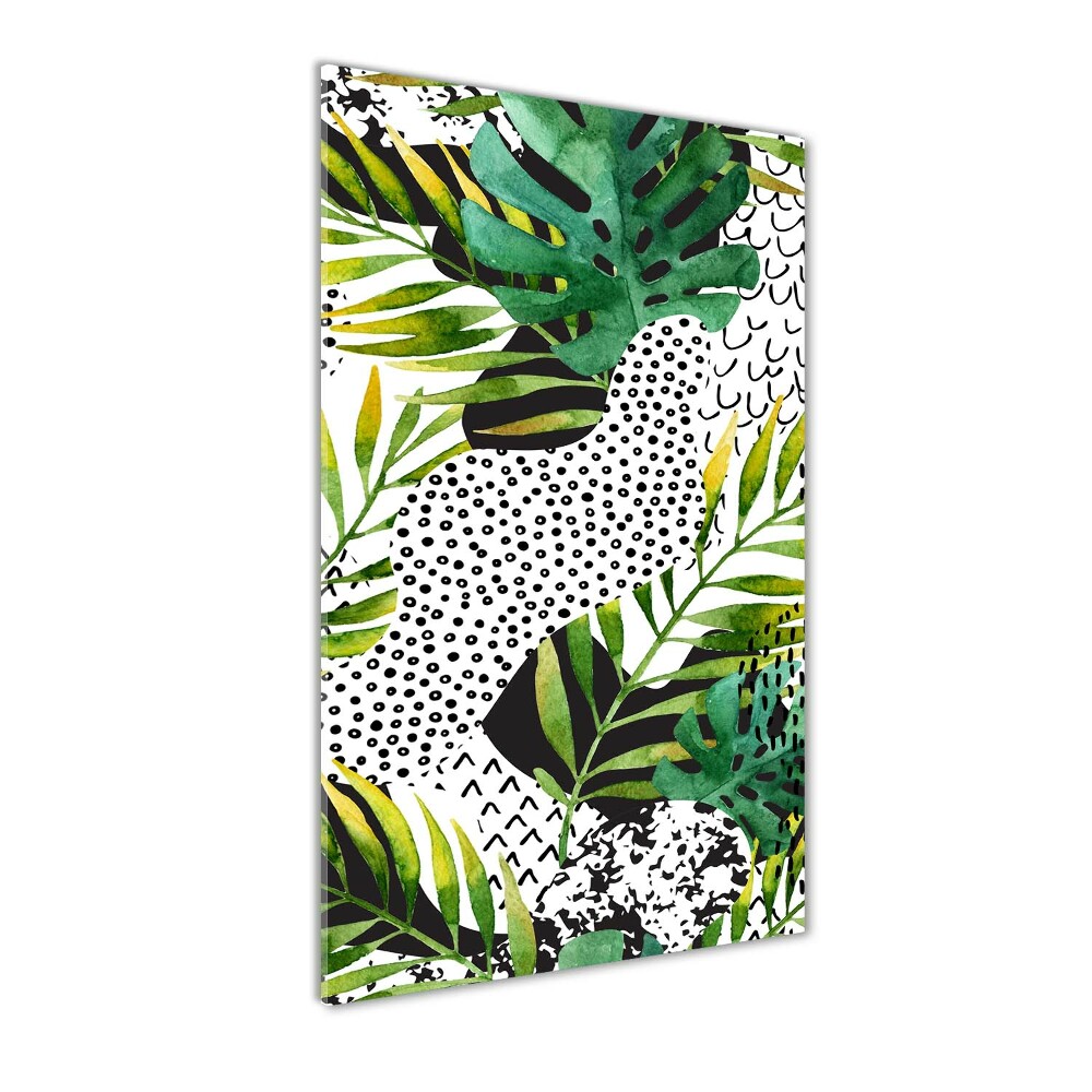 Tableau en acrylique Feuilles tropicales points noirs