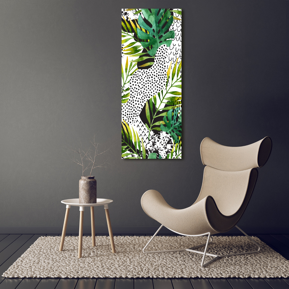 Tableau en acrylique Feuilles tropicales points noirs