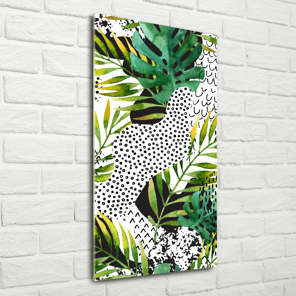 Tableau en acrylique Feuilles tropicales points noirs