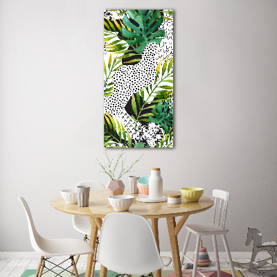 Tableau en acrylique Feuilles tropicales points noirs