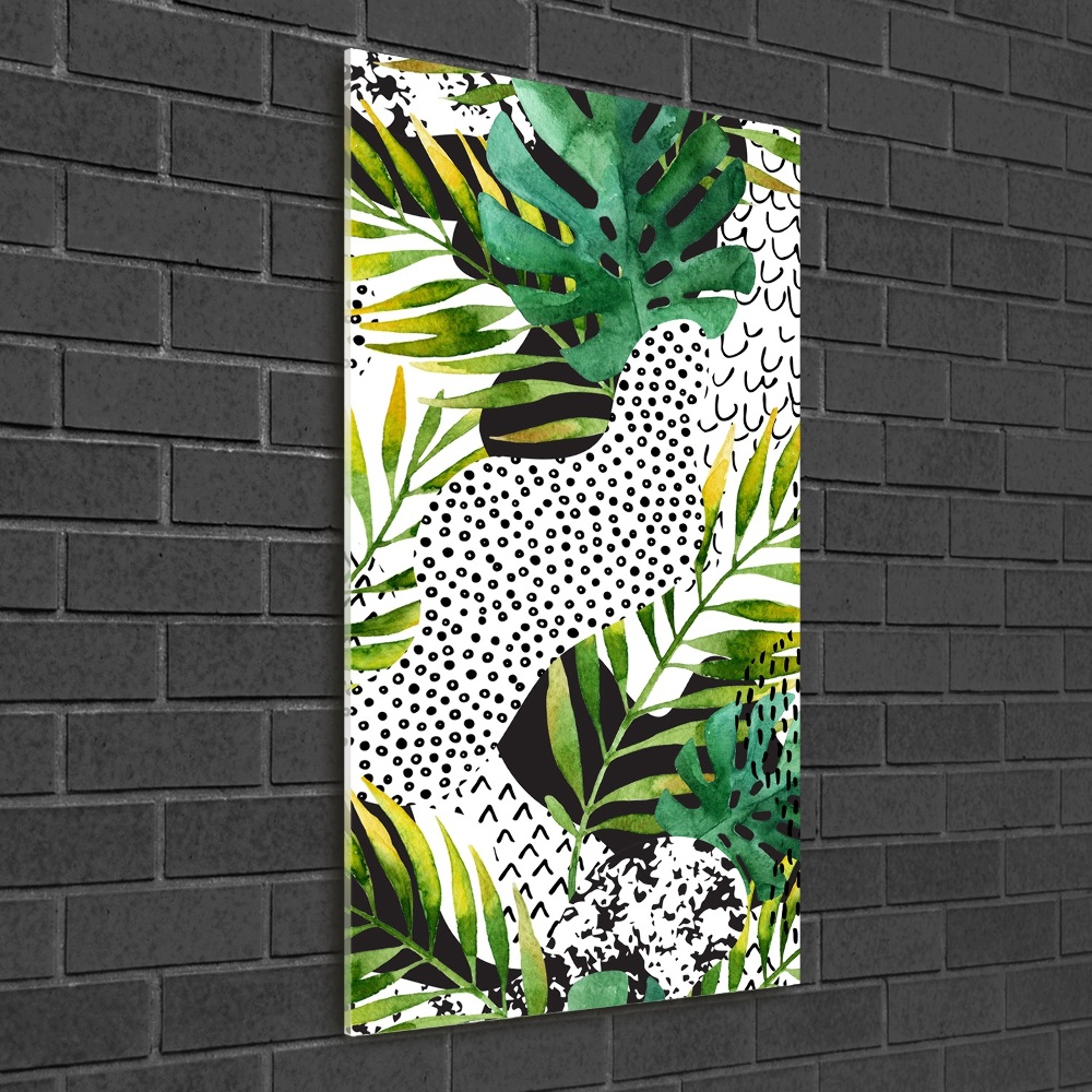 Tableau en acrylique Feuilles tropicales points noirs