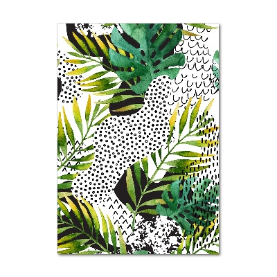 Tableau en acrylique Feuilles tropicales points noirs