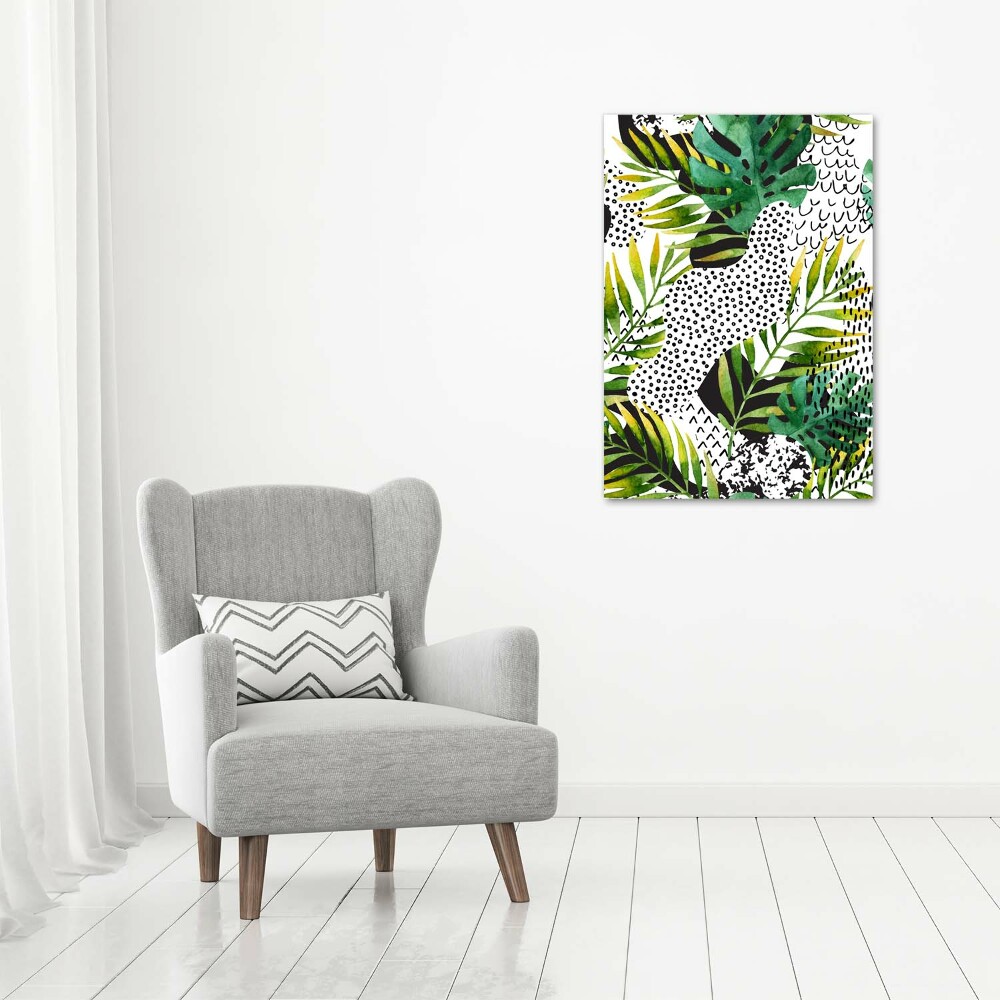 Tableau en acrylique Feuilles tropicales points noirs