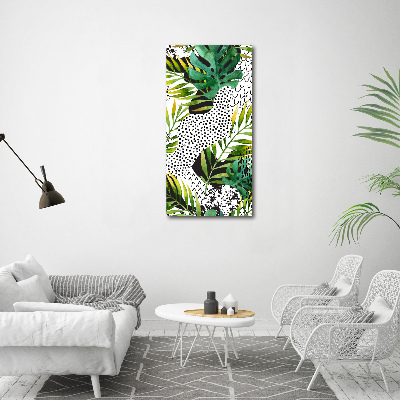 Tableau en acrylique Feuilles tropicales points noirs