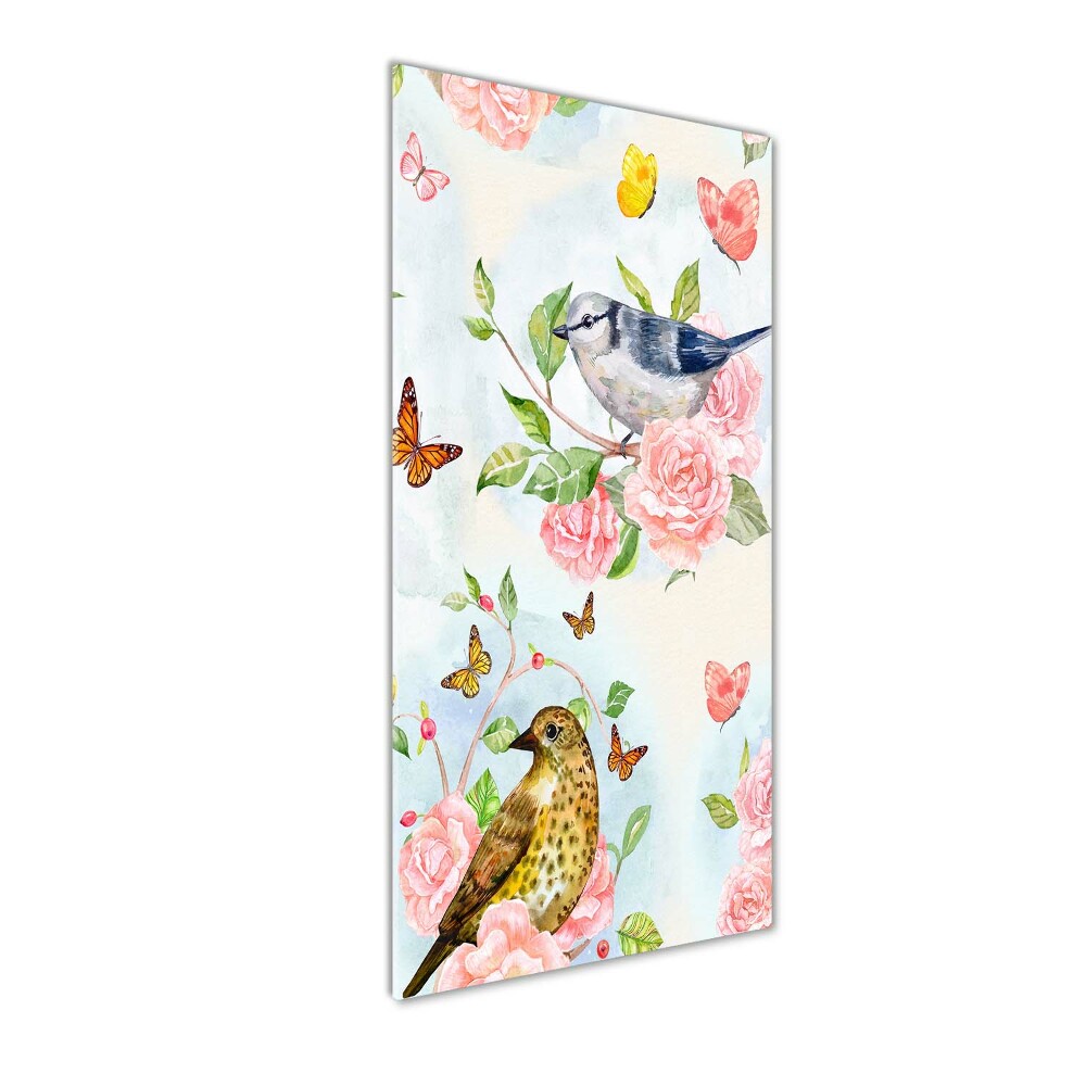 Acrylique tableau Oiseaux papillons fleurs