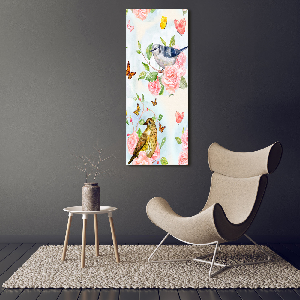 Acrylique tableau Oiseaux papillons fleurs