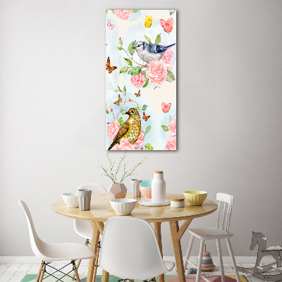 Acrylique tableau Oiseaux papillons fleurs