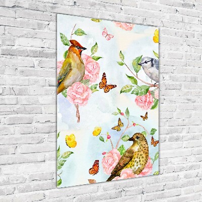 Acrylique tableau Oiseaux papillons fleurs