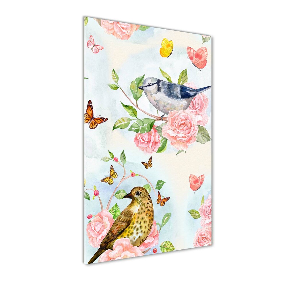 Acrylique tableau Oiseaux papillons fleurs