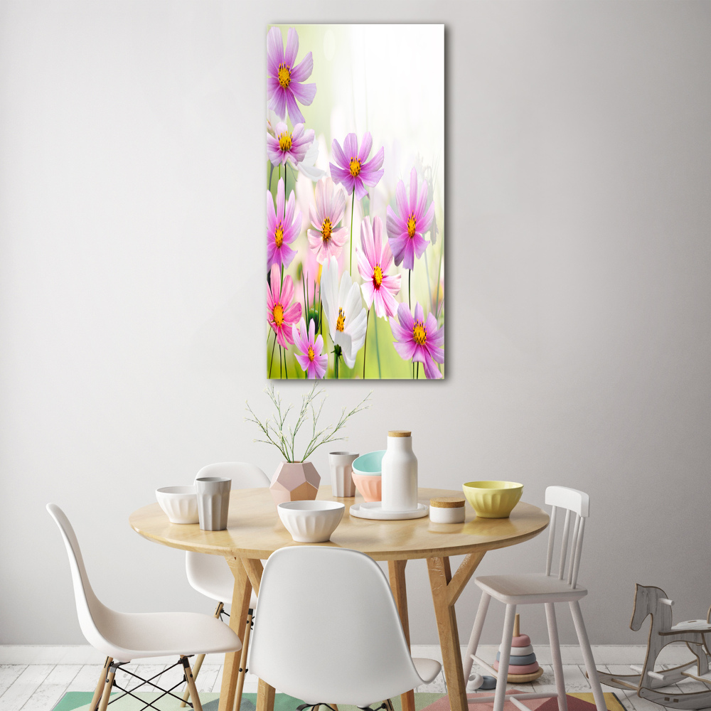 Tableau sur verre acrylique Fleurs des champs roses