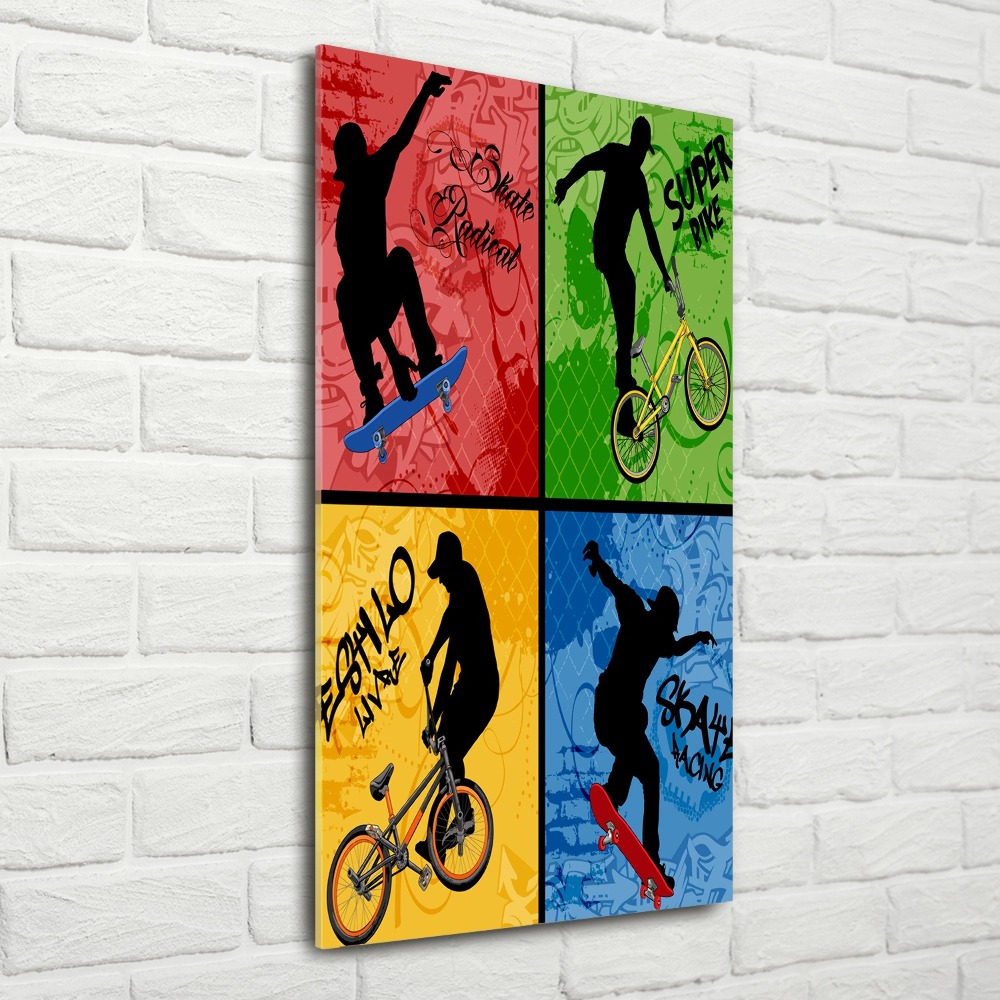 Tableau en acrylique Vélo et planche à roulettes