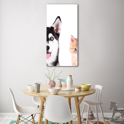 Tableau sur verre acrylique Chien et chat