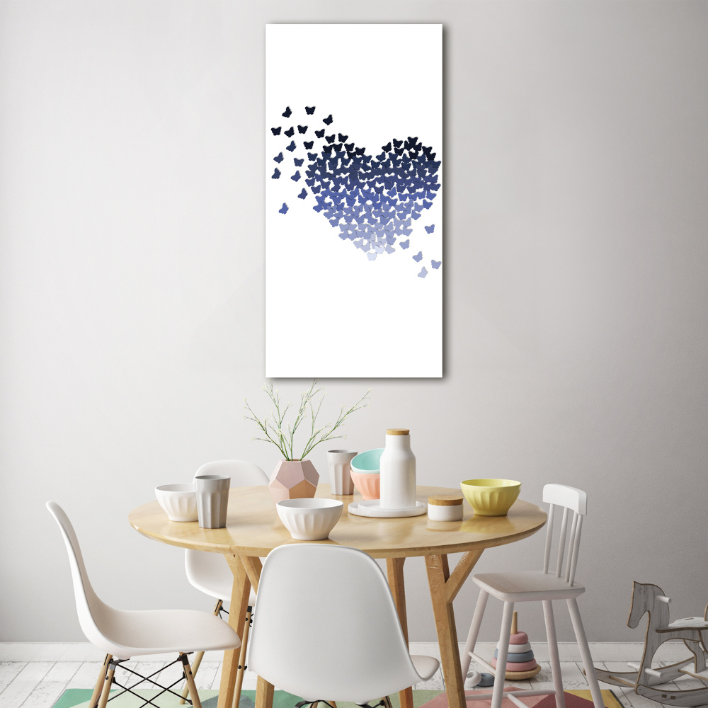 Tableau verre acrylique Coeur avec papillons