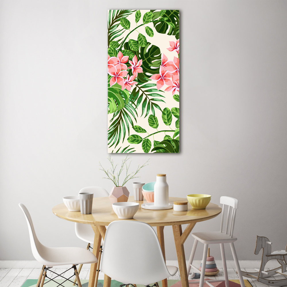 Tableau en acrylique Fleurs hawaïennes roses feuilles vertes