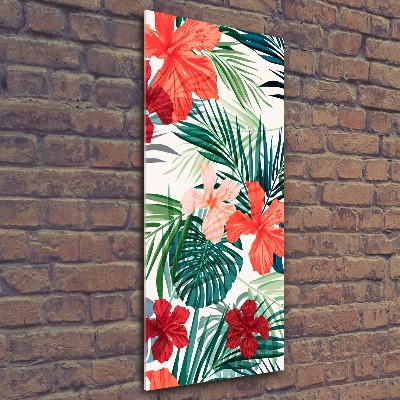 Tableau acrylique Fleurs hawaïennes roses monstera