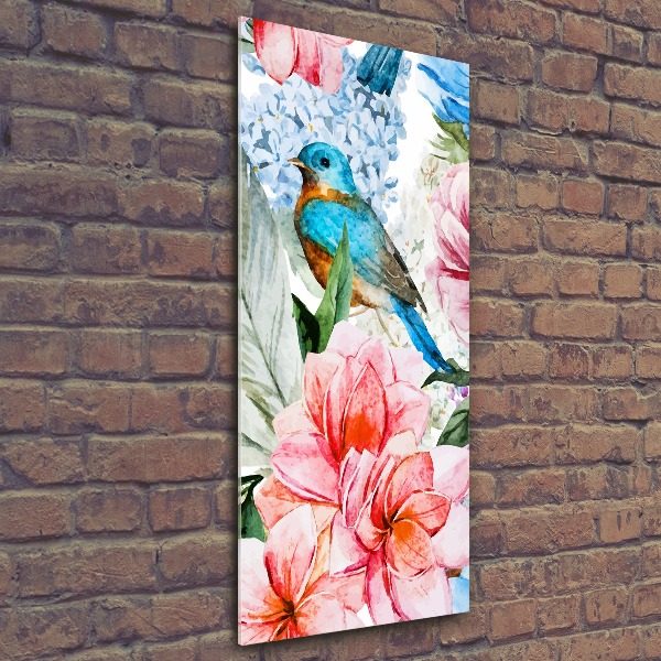 Tableau sur verre acrylique Fleurs et oiseaux