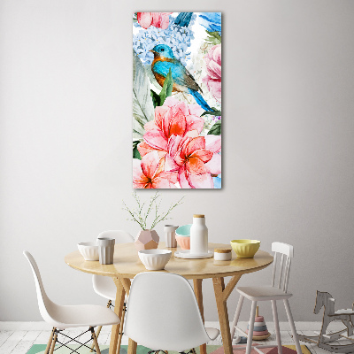 Tableau sur verre acrylique Fleurs et oiseaux